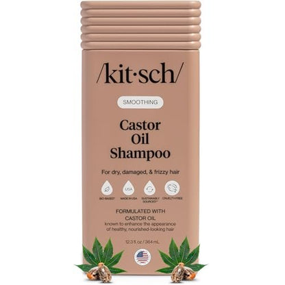 Kitsch Smoothing Castor Oil Liquid Shampoo – Nourishing Hair Shampoo for Women & Men – Smooths Dry, Damaged & Frizzy Hair – Clean, Bio-Based, Color-Safe Hair Care, Made in USA – 12.3 oz