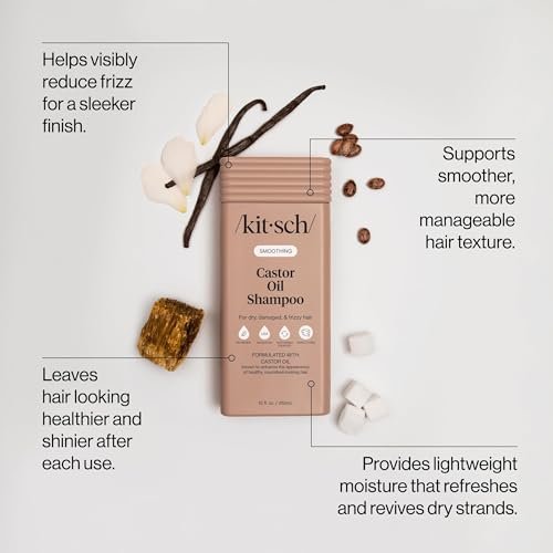 Kitsch Smoothing Castor Oil Liquid Shampoo – Nourishing Hair Shampoo for Women & Men – Smooths Dry, Damaged & Frizzy Hair – Clean, Bio-Based, Color-Safe Hair Care, Made in USA – 12.3 oz - görsel 4