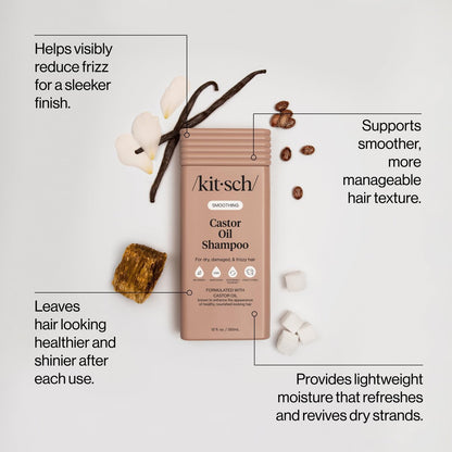 Kitsch Smoothing Castor Oil Liquid Shampoo – Nourishing Hair Shampoo for Women & Men – Smooths Dry, Damaged & Frizzy Hair – Clean, Bio-Based, Color-Safe Hair Care, Made in USA – 12.3 oz
