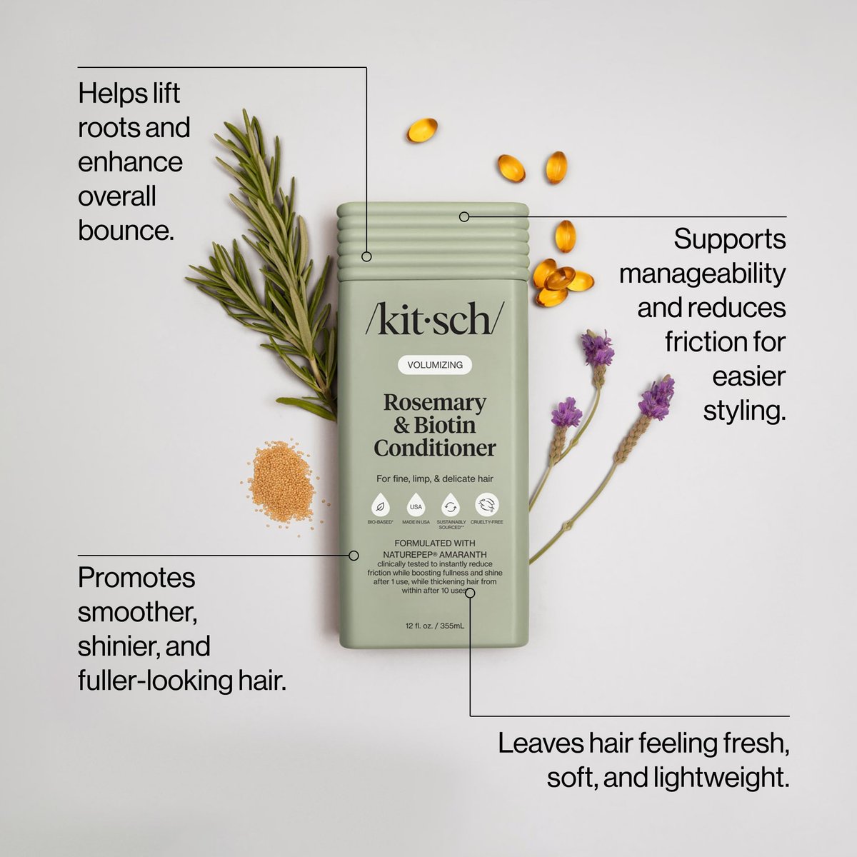 Kitsch Volumizing Rosemary & Biotin Liquid Conditioner for Hair Growth – Boosts Fullness & Shine, Thickening Bio-Based Hair Care, Color-Safe, Made in USA – 12.3 oz Avelisse