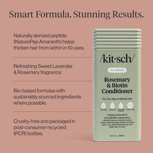 Kitsch Volumizing Rosemary & Biotin Liquid Conditioner for Hair Growth – Boosts Fullness & Shine, Thickening Bio-Based Hair Care, Color-Safe, Made in USA – 12.3 oz Avelisse