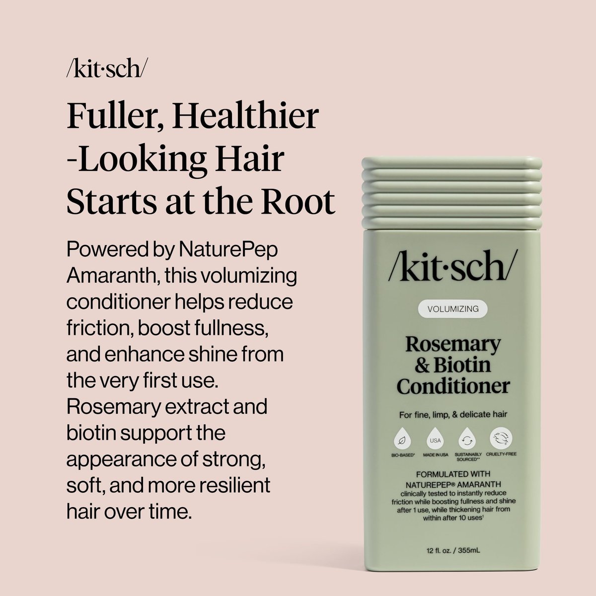 Kitsch Volumizing Rosemary & Biotin Liquid Conditioner for Hair Growth – Boosts Fullness & Shine, Thickening Bio-Based Hair Care, Color-Safe, Made in USA – 12.3 oz Avelisse