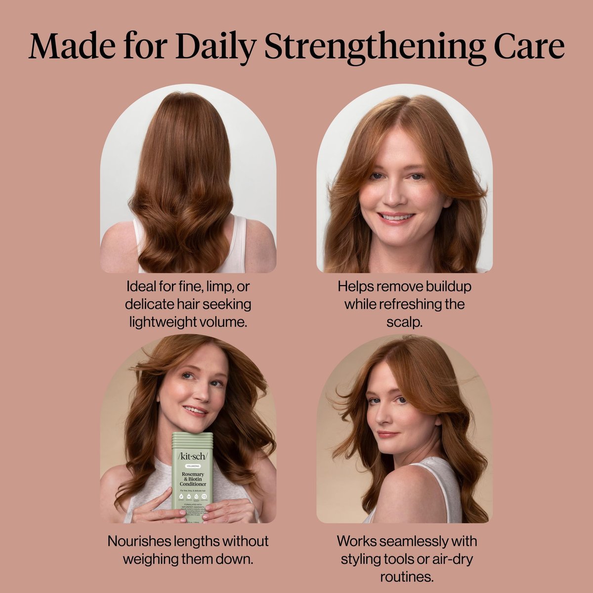 Kitsch Volumizing Rosemary & Biotin Liquid Conditioner for Hair Growth – Boosts Fullness & Shine, Thickening Bio-Based Hair Care, Color-Safe, Made in USA – 12.3 oz Avelisse