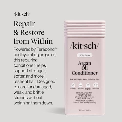 Kitsch Repairing Argan Oil Liquid Conditioner – Hydrating Hair Repair for Shine & Smoothness, Color-Safe, Made in USA, 12.3 oz - görsel 9