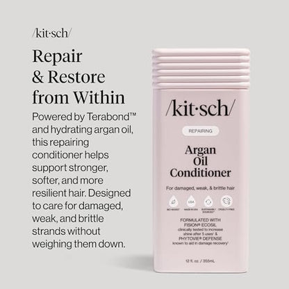 Kitsch Repairing Argan Oil Liquid Conditioner – Hydrating Hair Repair for Shine & Smoothness, Color-Safe, Made in USA, 12.3 oz
