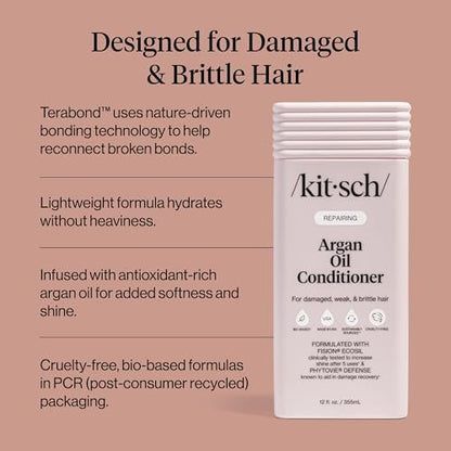 Kitsch Repairing Argan Oil Liquid Conditioner – Hydrating Hair Repair for Shine & Smoothness, Color-Safe, Made in USA, 12.3 oz