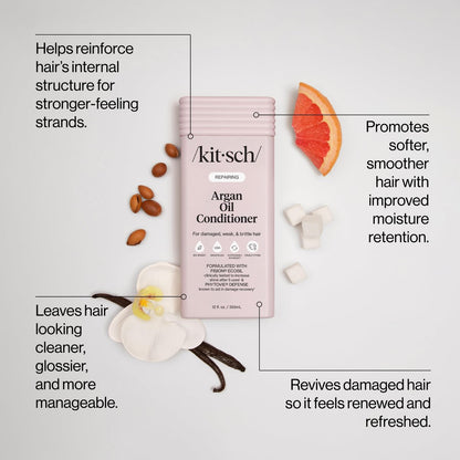 Kitsch Repairing Argan Oil Liquid Conditioner – Hydrating Hair Repair for Shine & Smoothness, Color-Safe, Made in USA, 12.3 oz