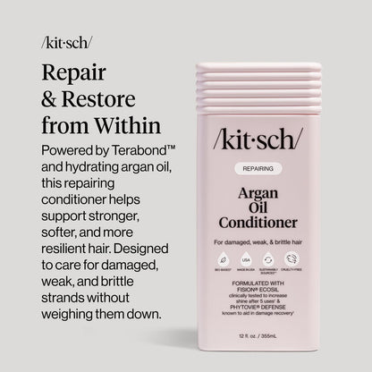 Kitsch Repairing Argan Oil Liquid Conditioner – Hydrating Hair Repair for Shine & Smoothness, Color-Safe, Made in USA, 12.3 oz