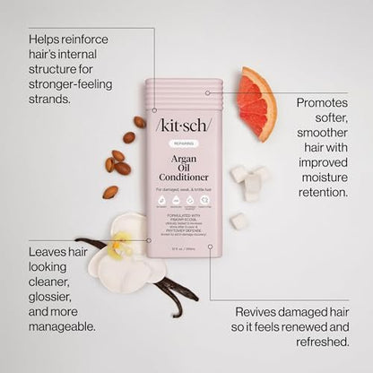 Kitsch Repairing Argan Oil Liquid Conditioner – Hydrating Hair Repair for Shine & Smoothness, Color-Safe, Made in USA, 12.3 oz