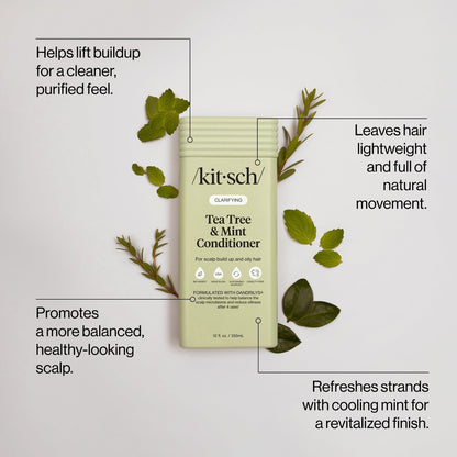 Kitsch Clarifying Tea Tree Liquid Conditioner – Lightweight Hydration for Oily Hair & Scalp, 12.3 oz