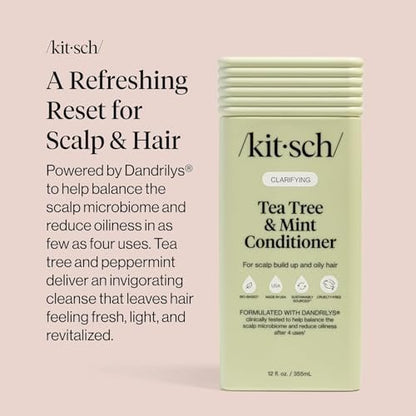Kitsch Clarifying Tea Tree Liquid Conditioner – Lightweight Hydration for Oily Hair & Scalp, 12.3 oz