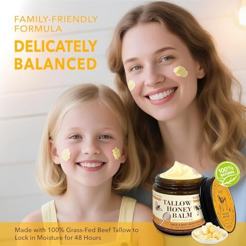 VREKEF Beef Tallow for Skin (4.2 oz) – Tallow and Honey Balm for Face & Body – Grass-Fed Tallow with Beeswax, Sea Buckthorn Oil, Shea Butter, Vitamin E – Natural Moisturizer Avelisse