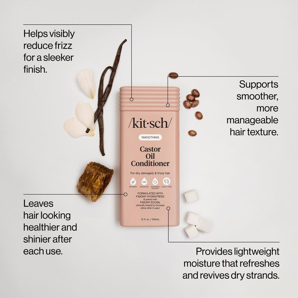 Kitsch Smoothing Castor Oil Liquid Conditioner – Nourishing Hair Conditioner for Dry, Damaged & Frizzy Hair – Clean, Color-Safe, Bio-Based Formula, Made in USA – 12.3 oz - görsel 4