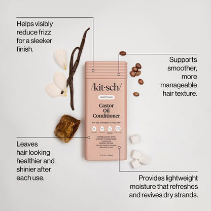Kitsch Smoothing Castor Oil Liquid Conditioner – Nourishing Hair Conditioner for Dry, Damaged & Frizzy Hair – Clean, Color-Safe, Bio-Based Formula, Made in USA – 12.3 oz