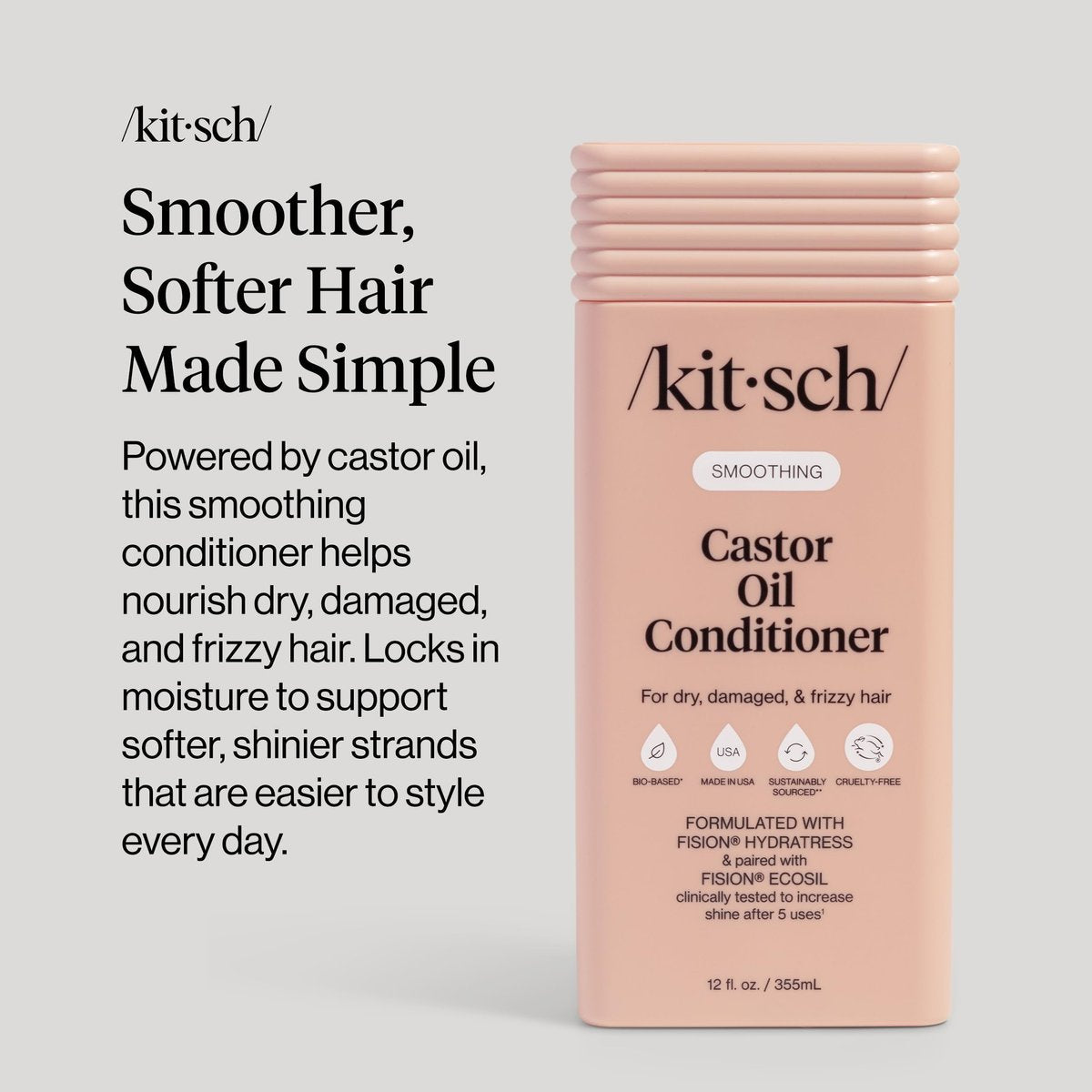 Kitsch Smoothing Castor Oil Liquid Conditioner – Nourishing Hair Conditioner for Dry, Damaged & Frizzy Hair – Clean, Color-Safe, Bio-Based Formula, Made in USA – 12.3 oz - görsel 10