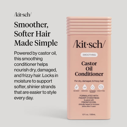 Kitsch Smoothing Castor Oil Liquid Conditioner – Nourishing Hair Conditioner for Dry, Damaged & Frizzy Hair – Clean, Color-Safe, Bio-Based Formula, Made in USA – 12.3 oz