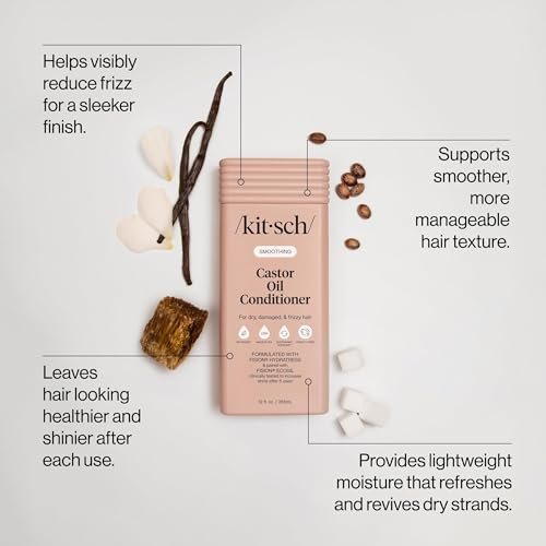Kitsch Smoothing Castor Oil Liquid Conditioner – Nourishing Hair Conditioner for Dry, Damaged & Frizzy Hair – Clean, Color-Safe, Bio-Based Formula, Made in USA – 12.3 oz - görsel 3
