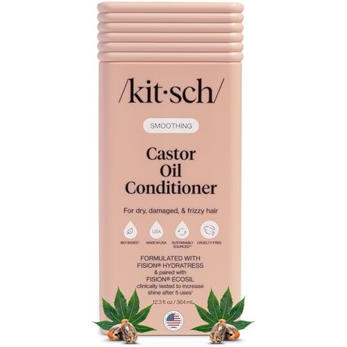 Kitsch Smoothing Castor Oil Liquid Conditioner – Nourishing Hair Conditioner for Dry, Damaged & Frizzy Hair – Clean, Color-Safe, Bio-Based Formula, Made in USA – 12.3 oz - görsel 1