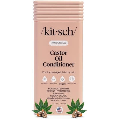 Kitsch Smoothing Castor Oil Liquid Conditioner – Nourishing Hair Conditioner for Dry, Damaged & Frizzy Hair – Clean, Color-Safe, Bio-Based Formula, Made in USA – 12.3 oz