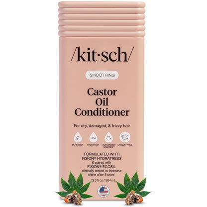 Kitsch Smoothing Castor Oil Liquid Conditioner – Nourishing Hair Conditioner for Dry, Damaged & Frizzy Hair – Clean, Color-Safe, Bio-Based Formula, Made in USA – 12.3 oz