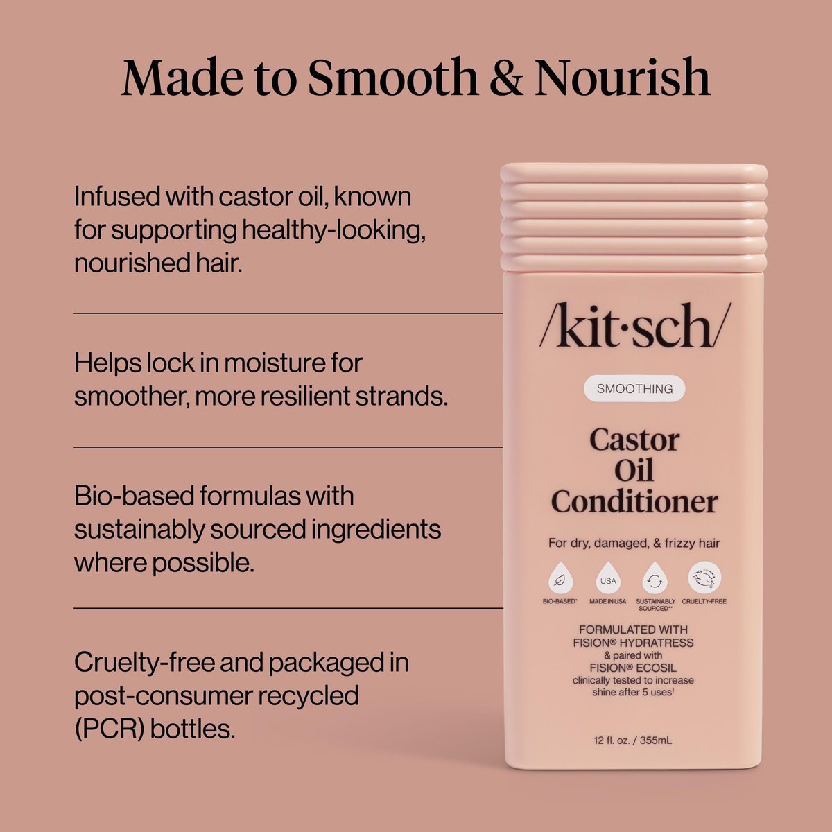 Kitsch Smoothing Castor Oil Liquid Conditioner – Nourishing Hair Conditioner for Dry, Damaged & Frizzy Hair – Clean, Color-Safe, Bio-Based Formula, Made in USA – 12.3 oz - görsel 6