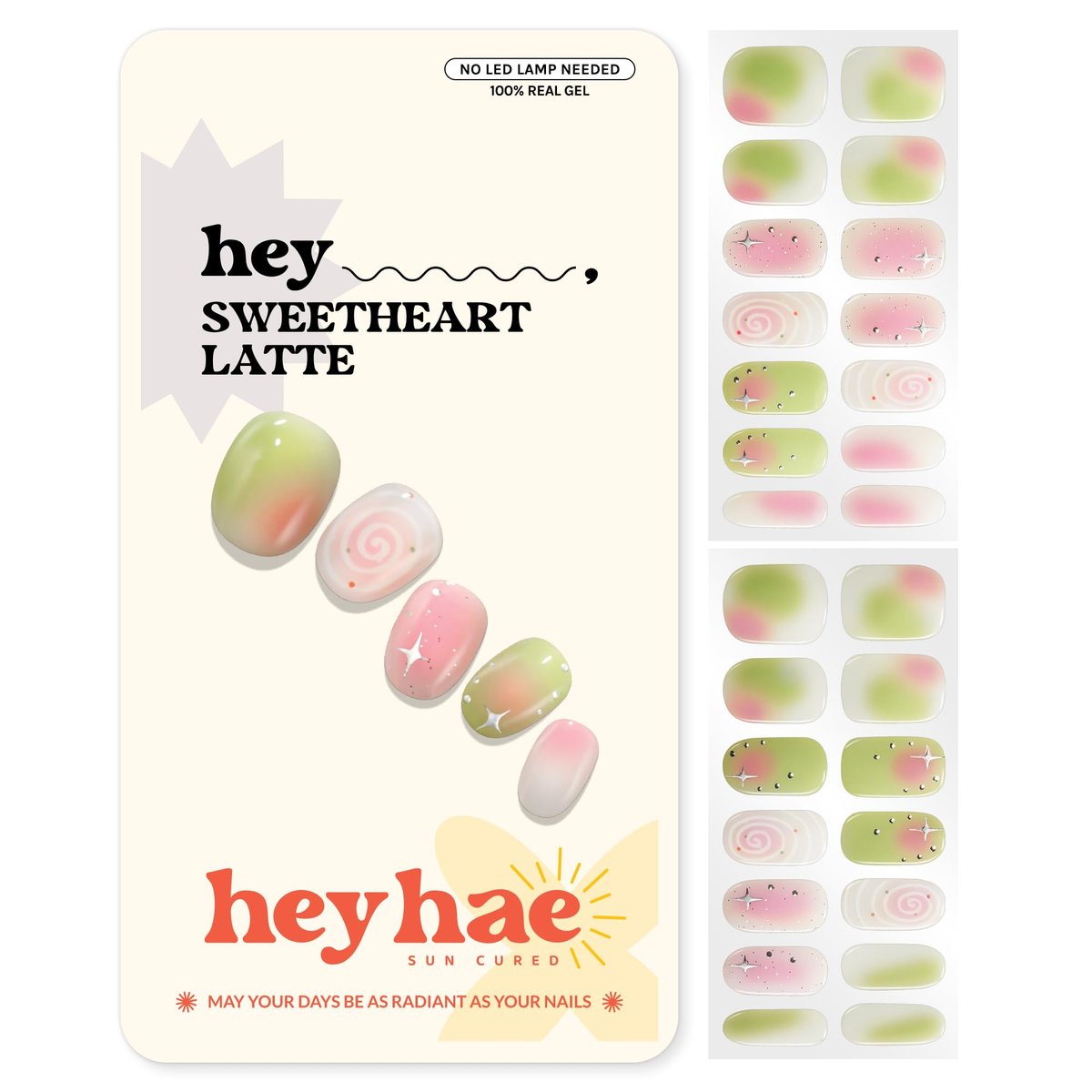 Heyhae Semi Cured Gel Nail Strips - Hey, Sweetheart Latte - No LED Lamp Needed, Easy Apply & Remove, Salon Quality - 28 Strips + Prep Pads + Nail File + Wooden Stick Avelisse