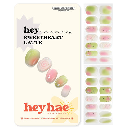 Heyhae Semi Cured Gel Nail Strips - Hey, Sweetheart Latte - No LED Lamp Needed, Easy Apply & Remove, Salon Quality - 28 Strips + Prep Pads + Nail File + Wooden Stick Avelisse