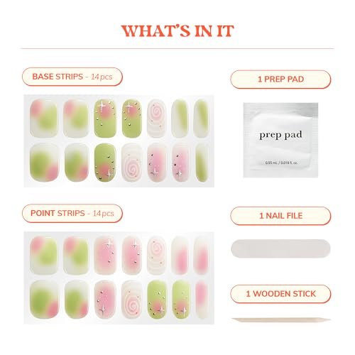 Heyhae Semi Cured Gel Nail Strips - Hey, Sweetheart Latte - No LED Lamp Needed, Easy Apply & Remove, Salon Quality - 28 Strips + Prep Pads + Nail File + Wooden Stick Avelisse