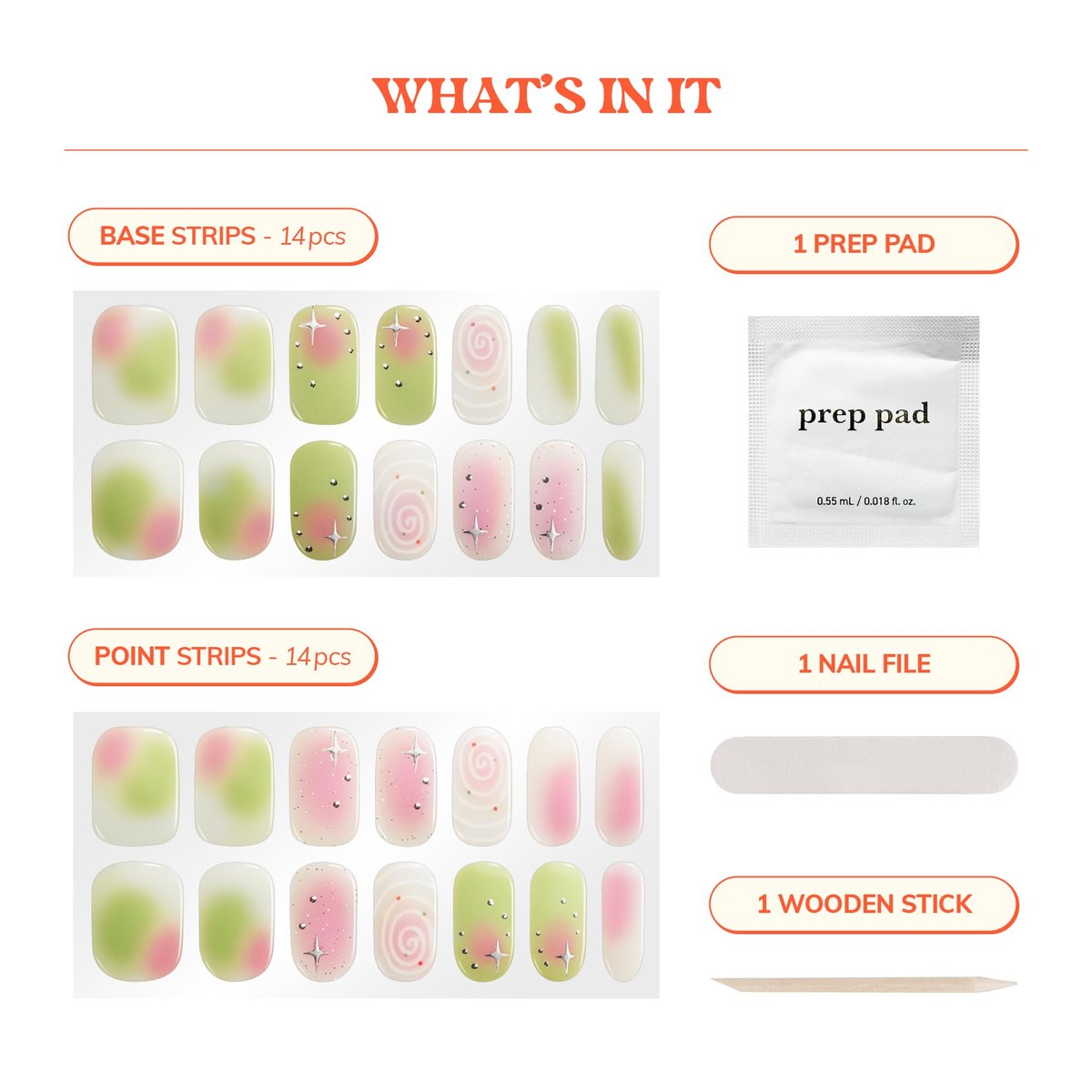 Heyhae Semi Cured Gel Nail Strips - Hey, Sweetheart Latte - No LED Lamp Needed, Easy Apply & Remove, Salon Quality - 28 Strips + Prep Pads + Nail File + Wooden Stick Avelisse