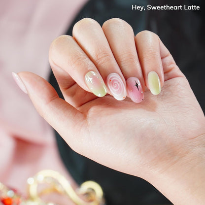 Heyhae Semi Cured Gel Nail Strips - Hey, Sweetheart Latte - No LED Lamp Needed, Easy Apply & Remove, Salon Quality - 28 Strips + Prep Pads + Nail File + Wooden Stick Avelisse