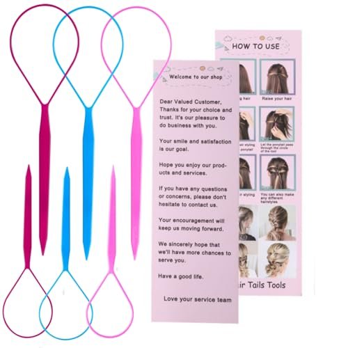 9pcs Topsy Hair Tail Tools & Rat Tail Combs Set - 6 Ponytail Pull Through Tools & 3 Long Steel Pin Combs for Women & Girls - Pink, Purple, Blue - görsel 4