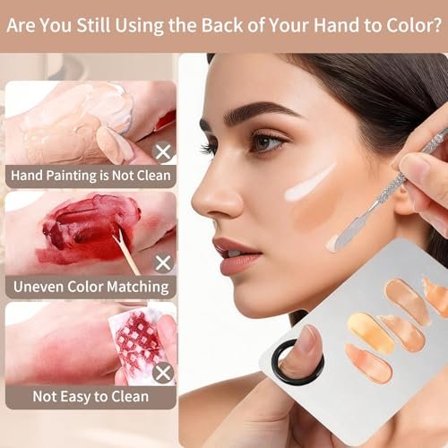 Stainless Steel Cosmetic Makeup Palette & Foundation Spatula – Professional Makeup Mixing Tool by MixPeak (Silver, 1 Piece) - görsel 14