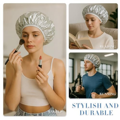 Brvlsoc Reusable Aluminum Foil Heat Cap – Deep Conditioning Processing Cap with Elastic Band for Hair Treatment & Coloring, Salon, Sauna & Home Use (Silver, Adjustable)