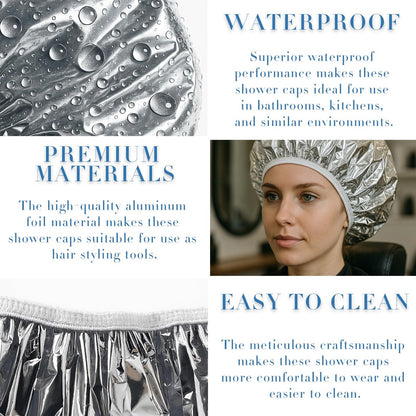 Brvlsoc Reusable Aluminum Foil Heat Cap – Deep Conditioning Processing Cap with Elastic Band for Hair Treatment & Coloring, Salon, Sauna & Home Use (Silver, Adjustable)