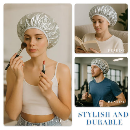 Brvlsoc Reusable Aluminum Foil Heat Cap – Deep Conditioning Processing Cap with Elastic Band for Hair Treatment & Coloring, Salon, Sauna & Home Use (Silver, Adjustable)