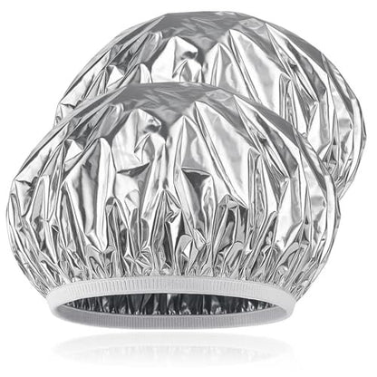 Brvlsoc Reusable Aluminum Foil Heat Cap – Deep Conditioning Processing Cap with Elastic Band for Hair Treatment & Coloring, Salon, Sauna & Home Use (Silver, Adjustable)