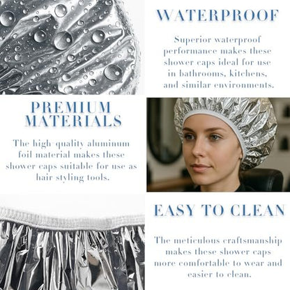 Brvlsoc Reusable Aluminum Foil Heat Cap – Deep Conditioning Processing Cap with Elastic Band for Hair Treatment & Coloring, Salon, Sauna & Home Use (Silver, Adjustable)