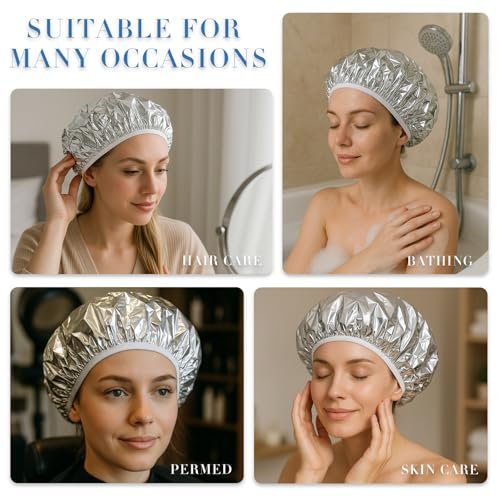 Brvlsoc Reusable Aluminum Foil Heat Cap – Deep Conditioning Processing Cap with Elastic Band for Hair Treatment & Coloring, Salon, Sauna & Home Use (Silver, Adjustable) - görsel 10
