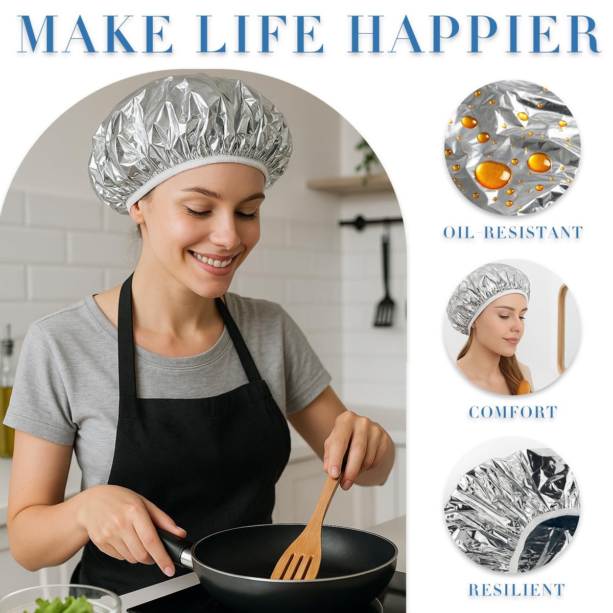 Brvlsoc Reusable Aluminum Foil Heat Cap – Deep Conditioning Processing Cap with Elastic Band for Hair Treatment & Coloring, Salon, Sauna & Home Use (Silver, Adjustable) - görsel 7