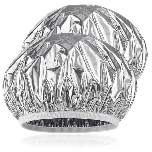 Brvlsoc Reusable Aluminum Foil Heat Cap – Deep Conditioning Processing Cap with Elastic Band for Hair Treatment & Coloring, Salon, Sauna & Home Use (Silver, Adjustable)