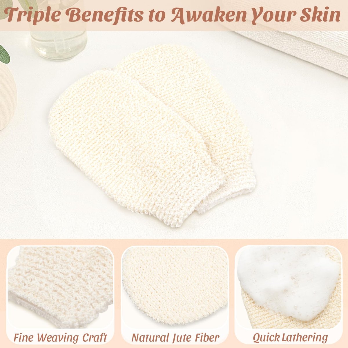 Brvlsoc 2-Pack Hemp Bath Gloves – Natural Exfoliating Shower Mitts for Body Scrub, Gentle Washcloth Mittens for Men & Women Skincare - görsel 9