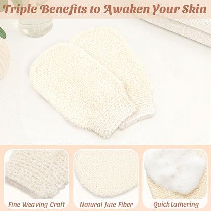 Brvlsoc 2-Pack Hemp Bath Gloves – Natural Exfoliating Shower Mitts for Body Scrub, Gentle Washcloth Mittens for Men & Women Skincare