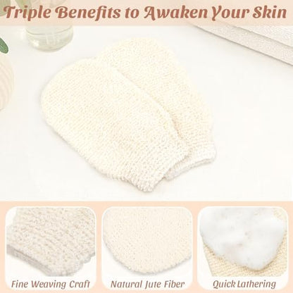 Brvlsoc 2-Pack Hemp Bath Gloves – Natural Exfoliating Shower Mitts for Body Scrub, Gentle Washcloth Mittens for Men & Women Skincare