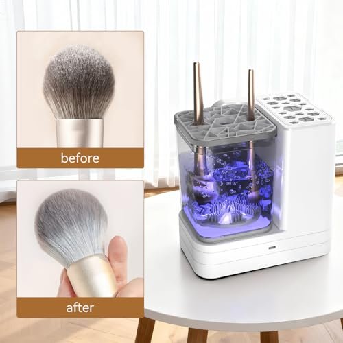 5-in-1 Electric Makeup Brush Cleaner & Dryer – Portable Automatic USB Brush Cleaner with Deep-Clean Silicone Brush for All Sizes (Contour, Eyeshadow, Blush) – Pearl Avelisse