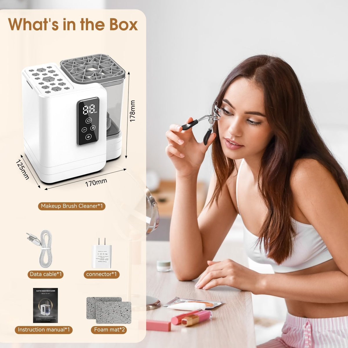 5-in-1 Electric Makeup Brush Cleaner & Dryer – Portable Automatic USB Brush Cleaner with Deep-Clean Silicone Brush for All Sizes (Contour, Eyeshadow, Blush) – Pearl Avelisse