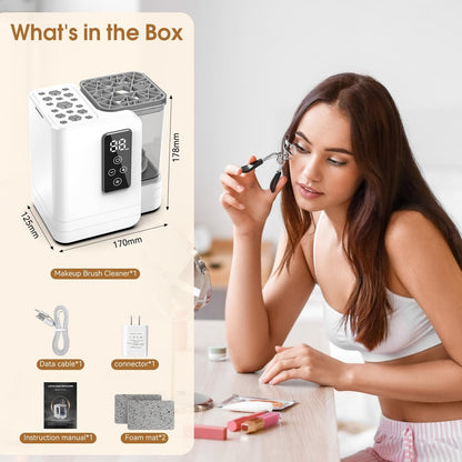 5-in-1 Electric Makeup Brush Cleaner & Dryer – Portable Automatic USB Brush Cleaner with Deep-Clean Silicone Brush for All Sizes (Contour, Eyeshadow, Blush) – Pearl Avelisse