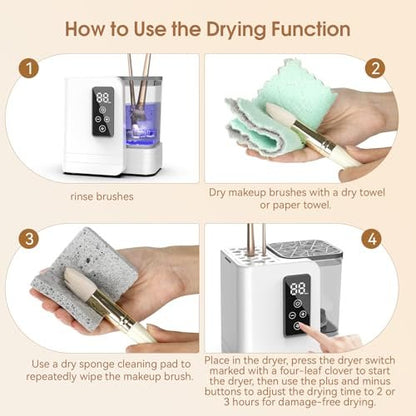 5-in-1 Electric Makeup Brush Cleaner & Dryer – Portable Automatic USB Brush Cleaner with Deep-Clean Silicone Brush for All Sizes (Contour, Eyeshadow, Blush) – Pearl Avelisse