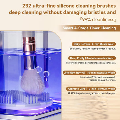 5-in-1 Electric Makeup Brush Cleaner & Dryer – Portable Automatic USB Brush Cleaner with Deep-Clean Silicone Brush for All Sizes (Contour, Eyeshadow, Blush) – Pearl Avelisse
