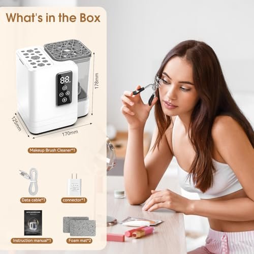 5-in-1 Electric Makeup Brush Cleaner & Dryer – Portable Automatic USB Brush Cleaner with Deep-Clean Silicone Brush for All Sizes (Contour, Eyeshadow, Blush) – Pearl Avelisse