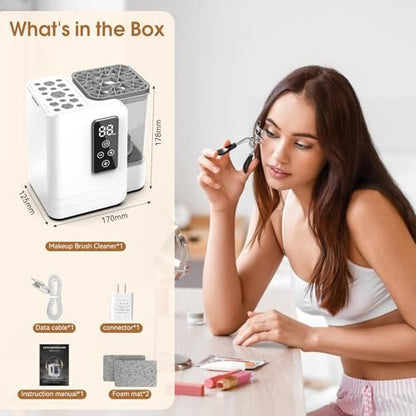 5-in-1 Electric Makeup Brush Cleaner & Dryer – Portable Automatic USB Brush Cleaner with Deep-Clean Silicone Brush for All Sizes (Contour, Eyeshadow, Blush) – Pearl Avelisse